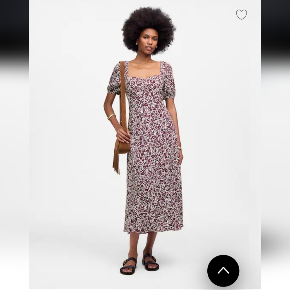Madewell Women's Amanda Puff Sleeve Sweetheart Midi Dress in Floral Sz 6 $148